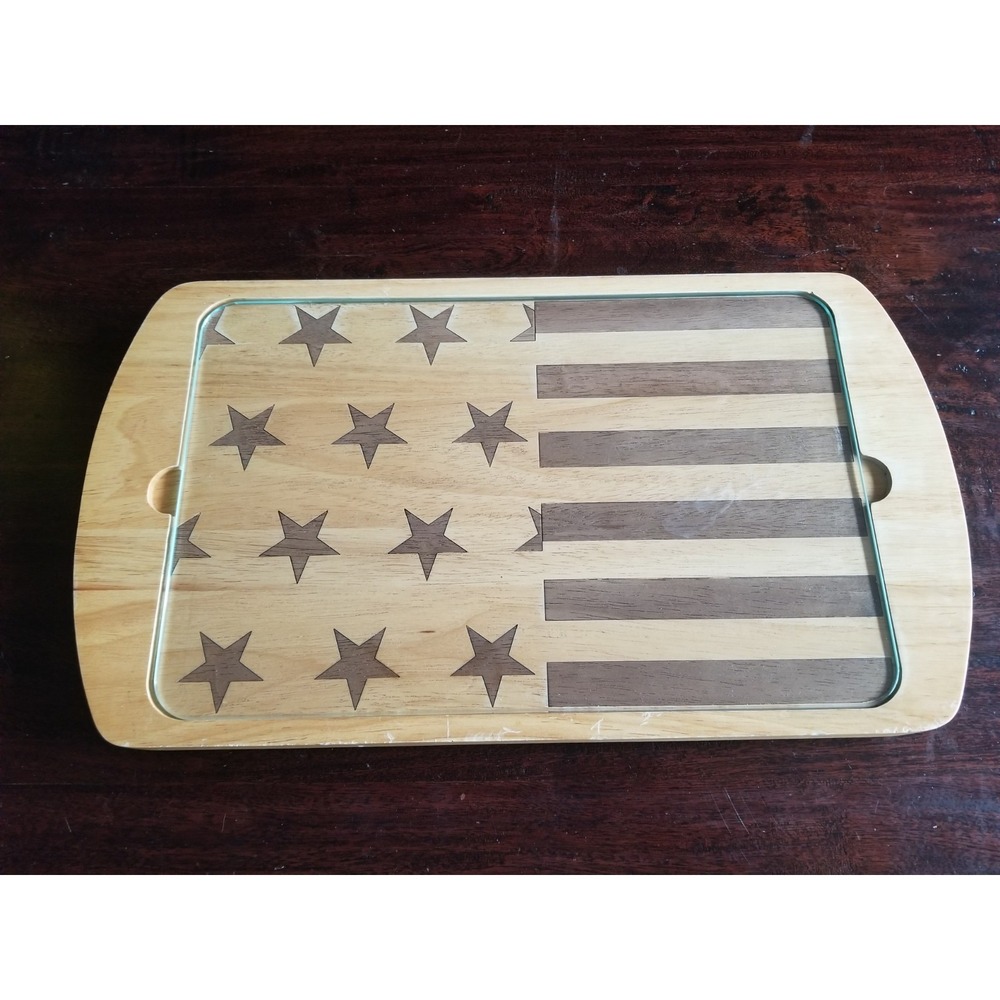 Toscana a Picnic‎ Time Brand Billboard Serving Tray with Glass Top US FLAG